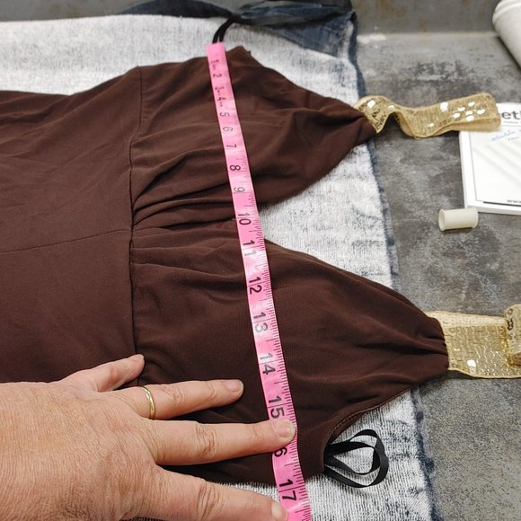 BROWN PARTY DRESS WITH GOLD SEQUINED STRAPS BLONIE NITES BY LINDA BERNELL S11 - Picture 10 of 11